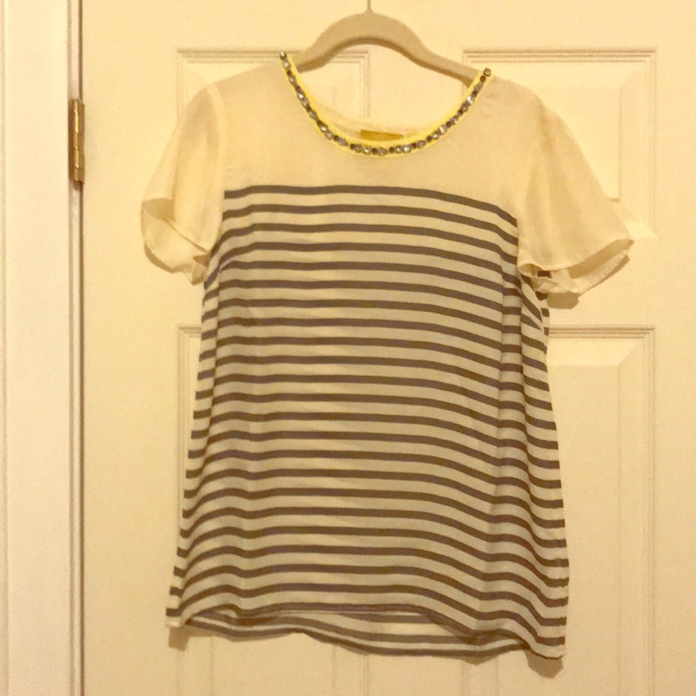 Anthropologie Maeve Striped Jewel Neck Blouse